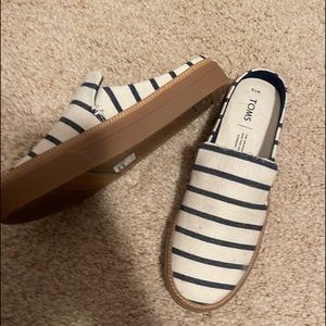 Toms brand new slip on navy and cream striped